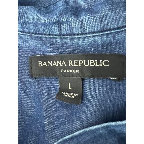 Banana Republic Dark Blue Wash Long Sleeve Button Up Tie Wrist Denim Top Size L - Picture 9 of 11